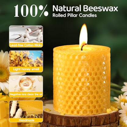 Beeswax Pillar Candles,Non-Toxic Honeycomb Bees Wax Candle for Home,Yellow - color: 2.8x3in, size: 3pcs
