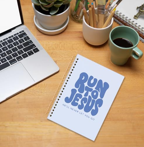 Blue Christian Spiral Notebook, Run to Jesus Bible Verse Journal, Religious Scripture Journals for Writing, Bible Notebooks for Note Taking, Church Notes Journal, 5.5x8.3 Inch - color: God-Blue