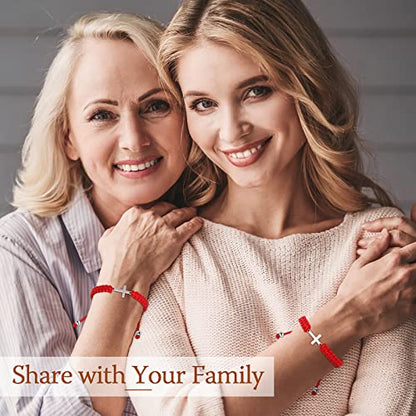 Sureio 2 Pcs Christian Cross Matching Bracelets for Women Men - color: Red