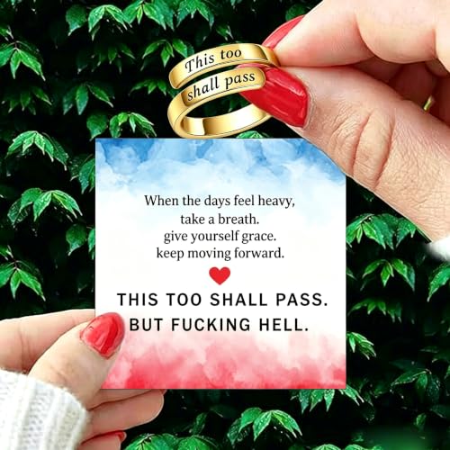 Faith Over Fear Cross Inspirational Rings for Women Daughter, Christian Blessed Hope Love Encouragement Rings Adjustable Open Tiny Purity Wrap Thumb Cross Ring Jewelry Graduation Cocktail Party - color: This Too Shall Pass Gold