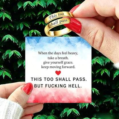 Faith Over Fear Cross Inspirational Rings for Women Daughter, Christian Blessed Hope Love Encouragement Rings Adjustable Open Tiny Purity Wrap Thumb Cross Ring Jewelry Graduation Cocktail Party - color: This Too Shall Pass Gold
