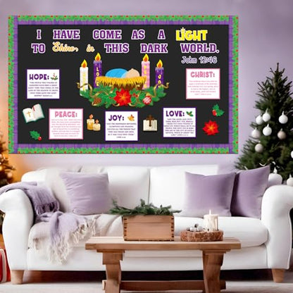 Christian Nativity Religious Christmas Bulletin Board Decorations Set Xmas Advent Wreath Candle Light of My Life Cutouts for Classroom School Home Chalkboard Wall Winter Holiday Party Decor Supplies - style: Nativity