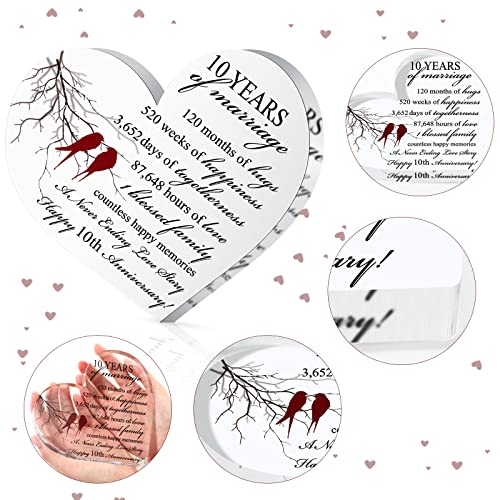 Qunclay 10th Marriage Gift for Parents Couple 10 Years Wedding Anniversary Souvenir Heart Marriage Keepsake Wedding Anniversarys Decorations for Women Men Mom Husband Wife He She Friend Grandparents - style: 10th