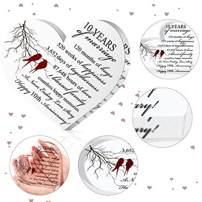 Qunclay 10th Marriage Gift for Parents Couple 10 Years Wedding Anniversary Souvenir Heart Marriage Keepsake Wedding Anniversarys Decorations for Women Men Mom Husband Wife He She Friend Grandparents - style: 10th