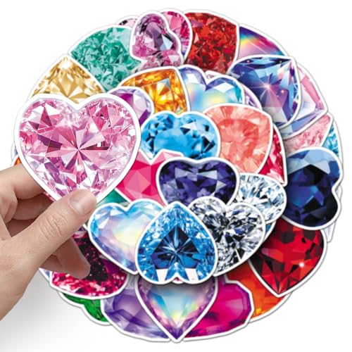50 Pcs Brilliant Heart Diamond Stickers with Diamond Hearts Come with Adhesive Backing, Suitable for Phone Cases, Cups, and laptops (Heart Diamond) - color: Heart Diamond