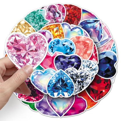 50 Pcs Brilliant Heart Diamond Stickers with Diamond Hearts Come with Adhesive Backing, Suitable for Phone Cases, Cups, and laptops (Heart Diamond) - color: Heart Diamond