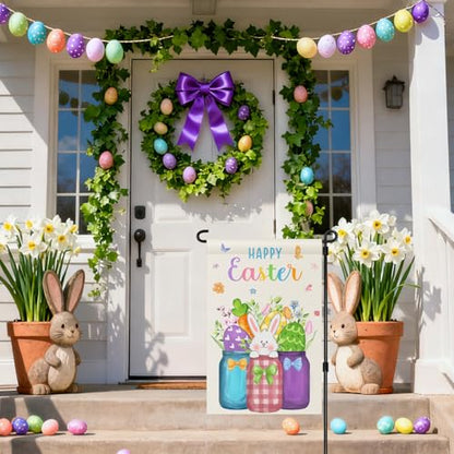 Hahafelt 3 Pack 12" x 18" Easter Garden Flag Double Sided Outdoor Decorations Easter Egg Heart Shamrocks for Outside Holiday Seasonal Spring Valentines Day St Patricks Day Lawns Patios Yard Lawn