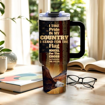 DUUV American Flag Cross Eagle Tumbler 40oz, Insulated 4th of July Cup Gift - color: Pride Flag