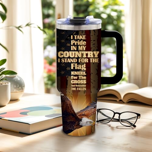 DUUV American Flag Cross Eagle Tumbler 40oz, Insulated 4th of July Cup Gift - color: Pride Flag