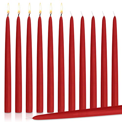Higlow Dripless Taper Candles 10" Inch Tall Tapered Wedding Dinner Candle Set of 12 (RED)