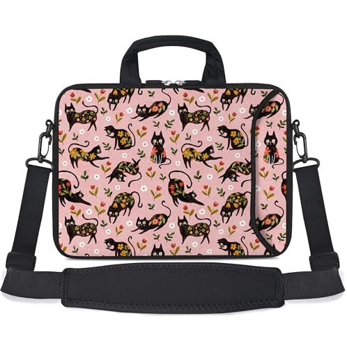 RICHEN 10 inch Messenger Bag Carrying Case with Handle Accessory Pocket Fits 7 to 10-Inch Laptops/Notebook/Kids Tablet (7-10.2 inch, Flowers Cats) - color: Flowers Cats, size: 7-10.2 inch