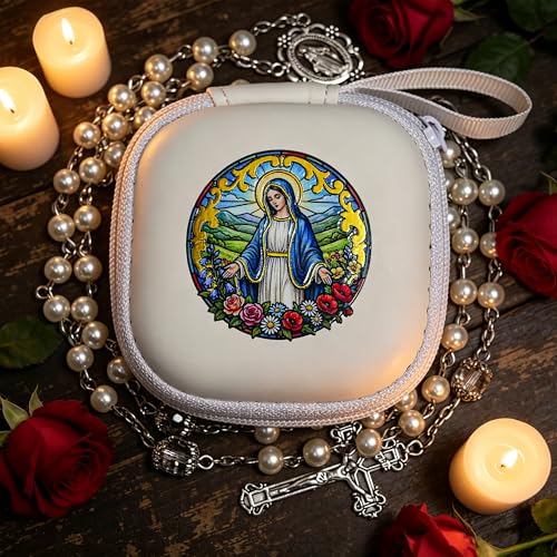 Handmade Rosary Beads for Women, Elegant Catholic Gifts for First Communion, Confirmation & Spiritual Prayer, Unique Beaded Rosary Necklace with Zippered Case - color: White - Our Lady Virgin Mary