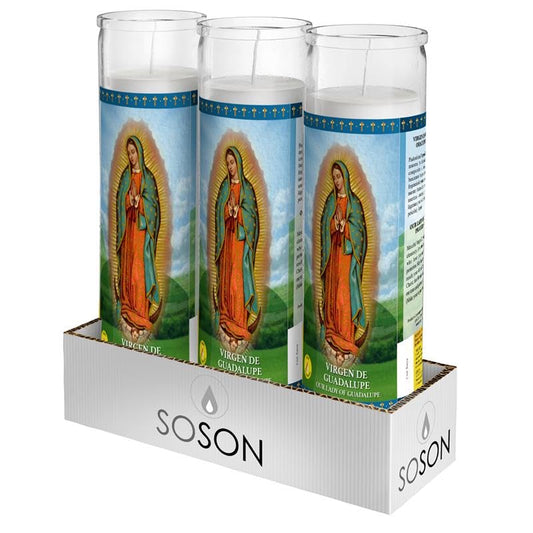 Simply Soson Lady of Guadalupe Prayer Candle 3 Pack, Glass Jar
