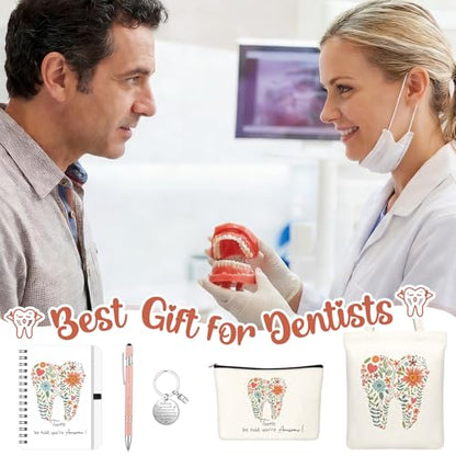 Kinlop 5 Pcs Floral Tooth Dental Gift Set, Pink Bags Notebook Pen Keychain - color: Pink, style: Floral Tooth Dental