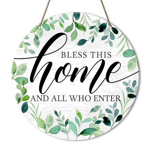 Home Door Sign Decor, Farmhouse Home Welcome Sign for Front Hallway Door Decoration, Funny Welcome Home Hanging Sign Decor, Bless This Home And All Who Enter