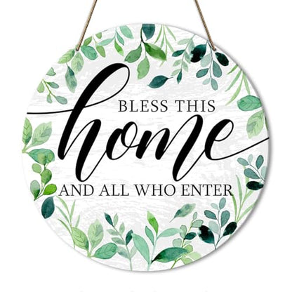 Home Door Sign Decor, Farmhouse Home Welcome Sign for Front Hallway Door Decoration, Funny Welcome Home Hanging Sign Decor, Bless This Home And All Who Enter