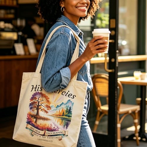 Christian Bible Tote Bag for Women Shopping Work Church with Inner Pocket - color: Beige 14