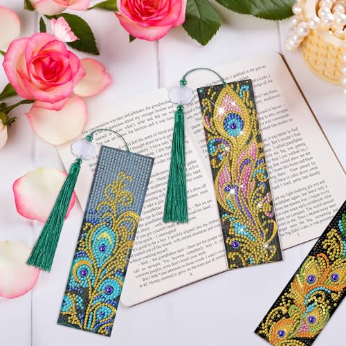 8 Pieces Christian Bible Verse Diamond Art Bookmarks 5d Christian Beaded Bookmark Acrylic Tassel Bookmark for DIY Making Beginners Adults Arts Craft Supplies (Feathers) - color: Feathers
