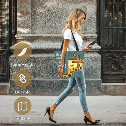 Bible Tote Bags For Women Religious Church Bag Christian Tote Bags Inspirational For Women Organizer Christian Gift - color: Bible Sunflower