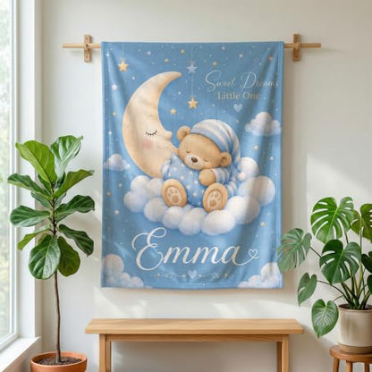 Personalized Baby Blanket With Name, Custom Baby Blankets Gift for Boy Girl - color: Cloud Blue, size: Bear