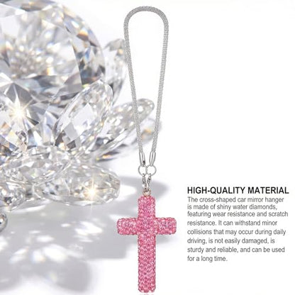 Sibba Bling Cross Car Hanging Ornament,Pink,Diamond Rear View Mirror Charm