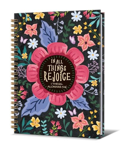 Christian Notebook For Women- Prayer Journal for Women Men,Inspirational Art Gifts for Church Members,Rejioce Alonians 5:16 Gold Spiral Bound Hardcover Bible Journaling,5.8"x8.3" - color: Alonians 5:16