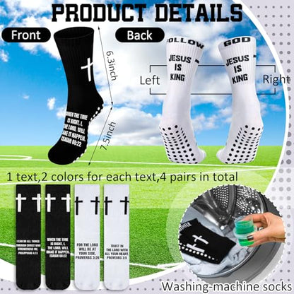 4 Pairs Cross Grip Soccer Socks, Us Size 6-12 - color: Black, White, style: Christian