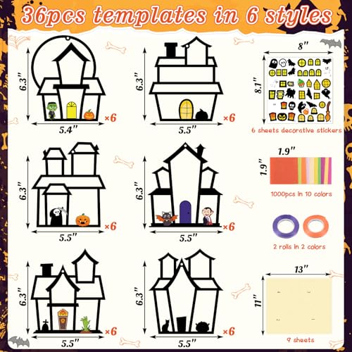 Renbuzhu 36PCS Halloweens Crafts Bulk: Haunted House Paper Suncatchers DIY Kit Party Activities Decorations, Window Stained Glass Effect Art Supplies - style: haunted house