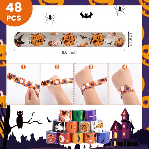 LovesTown Halloween Slap Bracelets, 48 PCS Halloween Party Favors for Kids - style: Halloween