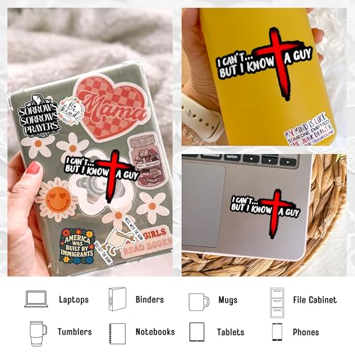 (3Pcs) I Can't But I Know A Guy Sticker, Jesus Cross Funny Christian Catholic Religious Faith Waterproof Die-Cut Vinyl Sticker for Laptop Water Bottle Hard Hat Decal Stuff Gift for Her Him 2 Inches - size: 2 Inches
