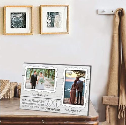 EXQUIDECA White Farmhouse Wife and Husband 2 Slot Picture Frame Holds 4X6 Inches Photos,1-99 Years of Love Anniversary Wedding Marriage Blessing Gifts for Couples - color: white - years of love frame