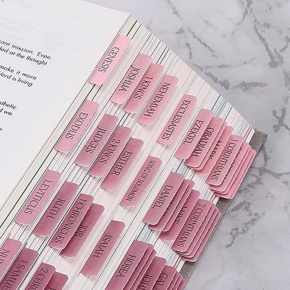 Thinkor Reposition Laminated Bible Tabs, Large Print Pink Stickers, Easy to Read & Apply Bible Tabs for Women and Man - color: Ombre Pink