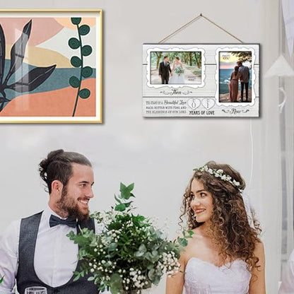 EXQUIDECA White Farmhouse Wife and Husband 2 Slot Picture Frame Holds 4X6 Inches Photos,1-99 Years of Love Anniversary Wedding Marriage Blessing Gifts for Couples - color: white - years of love frame