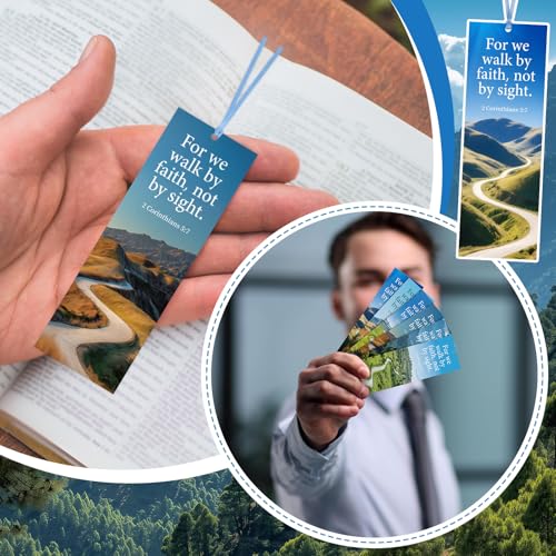 Dispowreath 60 Pcs Walk by Faith Bookmarks Religious 2 Corinthians 5: 7 Bookmarks Church Exchange Gifts for Men & Women Church Prizes Party Favors - style: Walk by Faith