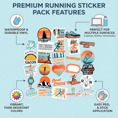 Running Stickers 34 Pack for Water Bottle, Laptop, Marathon and Track - style: Modern