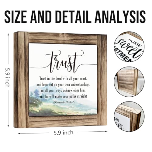 HiLus Proverbs 3:5-6 Sign, Trust In the Lord with All Your Heart Sign, Christian Decor, Christian Wood Sign, Decorative Plaque Box Sign, Farmhouse Decor for Shelf, Christian Gift, Home Decor Sign - color: color01