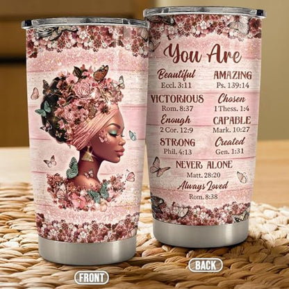Black Woman Tumbler 20oz Stainless Steel Insulated Coffee Travel Cup Tumblers Gifts for Women Girls on Birthday Christmas - color: Black Woman