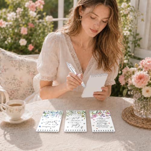 Sprial Notebooks with Pens Bulk, 48 Pack, 5.5 x 4.7 Inch Scripture - color: Wildflower Meadow Scripture