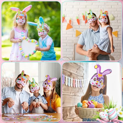 Funrous 48 Sets Crafts Kit Paper Crafts DIY Make Your Own Hanging Ornaments with Pompoms Diamond Stickers for Holiday Classroom Activities Party Favors, Easter Mask - style: Easter Mask