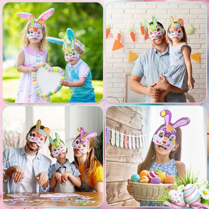 Funrous 48 Sets Crafts Kit Paper Crafts DIY Make Your Own Hanging Ornaments with Pompoms Diamond Stickers for Holiday Classroom Activities Party Favors, Easter Mask - style: Easter Mask