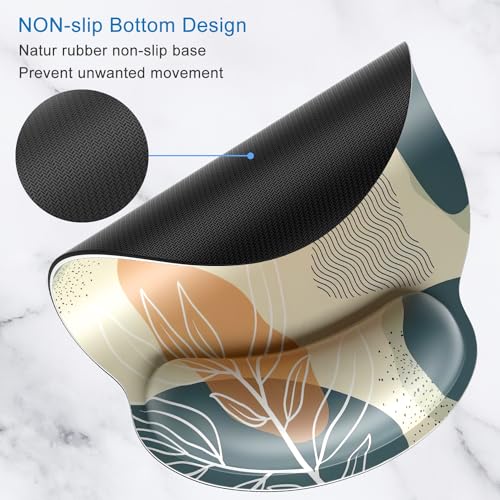 ITNRSIIET Ergonomic Mouse Pad with Wrist Support Wrist Rest Smooth Surface Non-Slip Rubber Base Comfortable Office Supplies Pain Relief, 9.8 x 9.1 inches, Abstract Leaf - color: Abstract Leaf