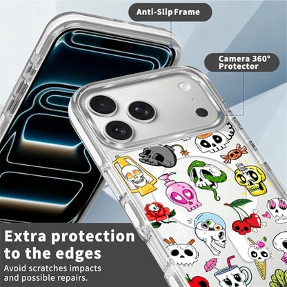 for iPhone 17 Pro Max/iPhone 18 Pro Max Case [Compatible with Magsafe],Girls Women Clear Magnetic Case Silicone Shockproof Protective Cover with Pattern Aesthetics Skull Skeleton - color: Aesthetics Skull Skeleton, size: iPhone 17 Pro Max/iPhone 18 Pro Ma