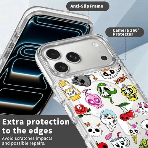 for iPhone 17 Pro/iPhone 18 Pro Case [Compatible with Magsafe],Girls Women Clear Magnetic Case Silicone Shockproof Protective Cover with Pattern Aesthetics Skull Skeleton - color: Aesthetics Skull Skeleton, size: iPhone 17 Pro/iPhone 18 Pro