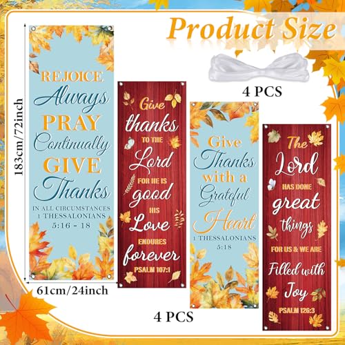 4Pcs Church Banners for Sanctuary Wall Welcome Inspirational Religious Hanging Backdrop Fall Thanksgiving Wood Grain Watercolor Maple Leaves Scripture Bible Verse Banner for Holiday School Decor - style: Yellow Fall Harvest