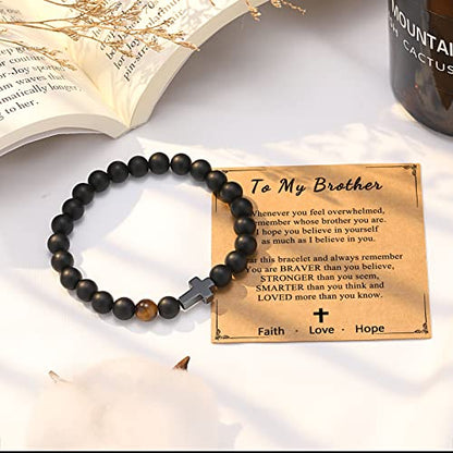 Cross Bracelet, To Mens Boys Christian Gifts for Birthday Christmas - style: Brother