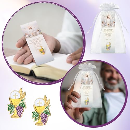 Supervitae 12 Sets First Communion Pin Bulk John 6:33 Christian Bookmarks - style: First Communion