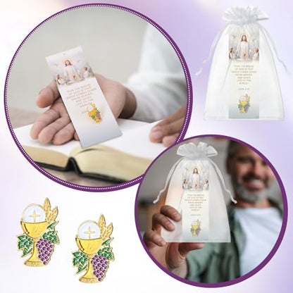 Supervitae 12 Sets First Communion Pin Bulk John 6:33 Christian Bookmarks - style: First Communion