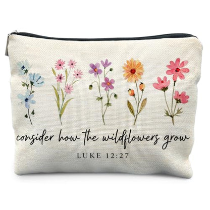 Christian Floral Makeup Bag, Christian Inspirational Gifts for Women, Religious Bible Verse Scripture Cosmetic Bag Canvas Toiletry Zipper Pouch for Women - color: LUKE 12:27