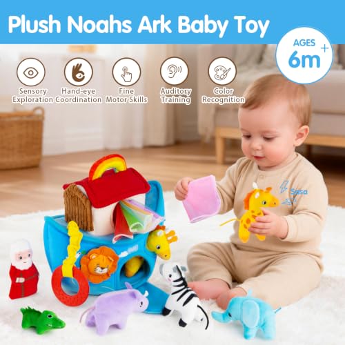 Baby Toys 6-12 Months - Noah's Ark Toy with Stuffed Animals, Baptism Gifts