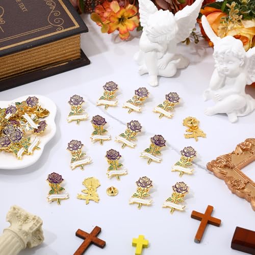 Misdary Funeral Favors Guest Memorial Rose Pin - color: Purple